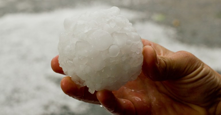 Large sized hailstone in hand