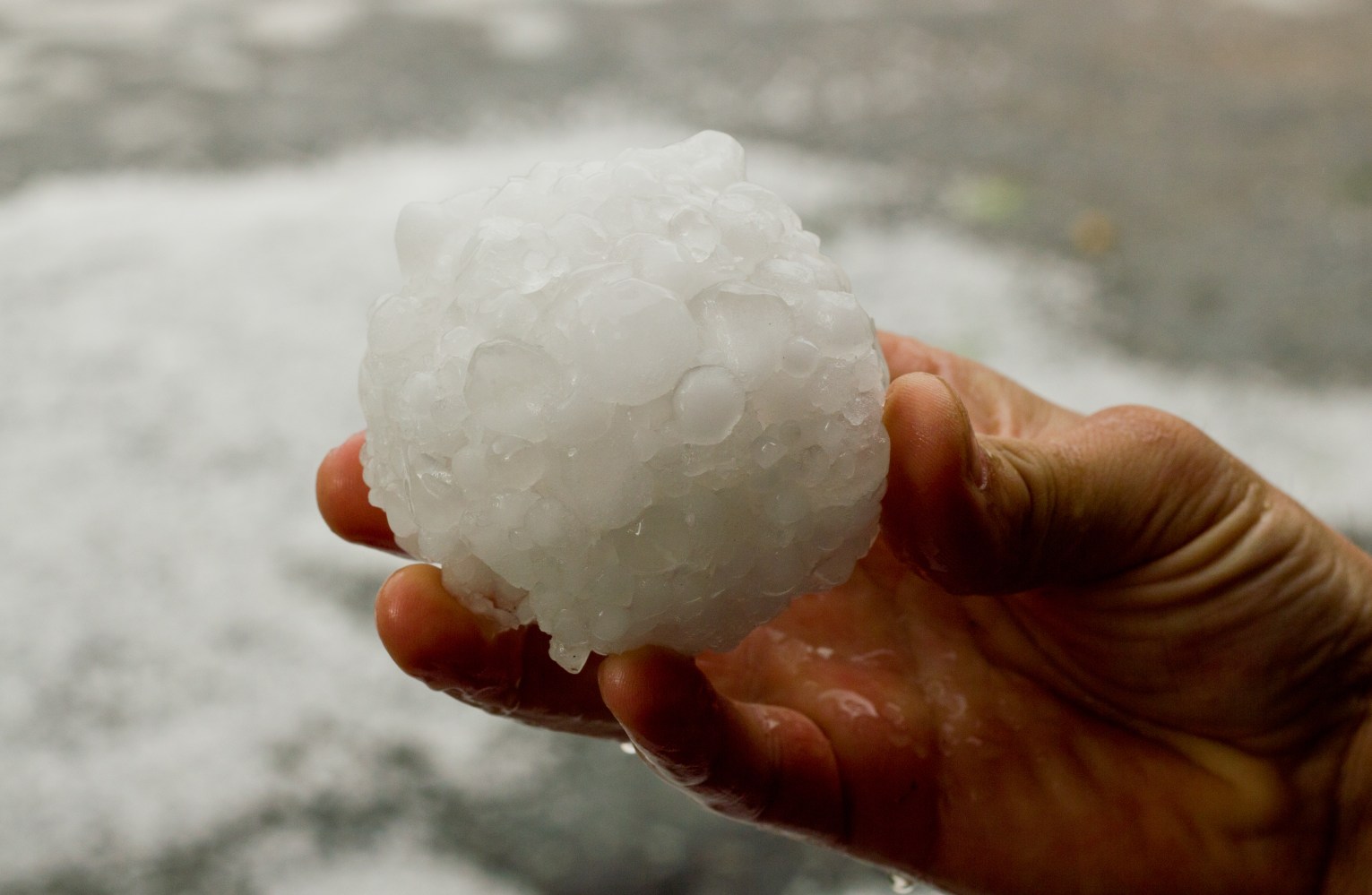 Large sized hailstone in hand