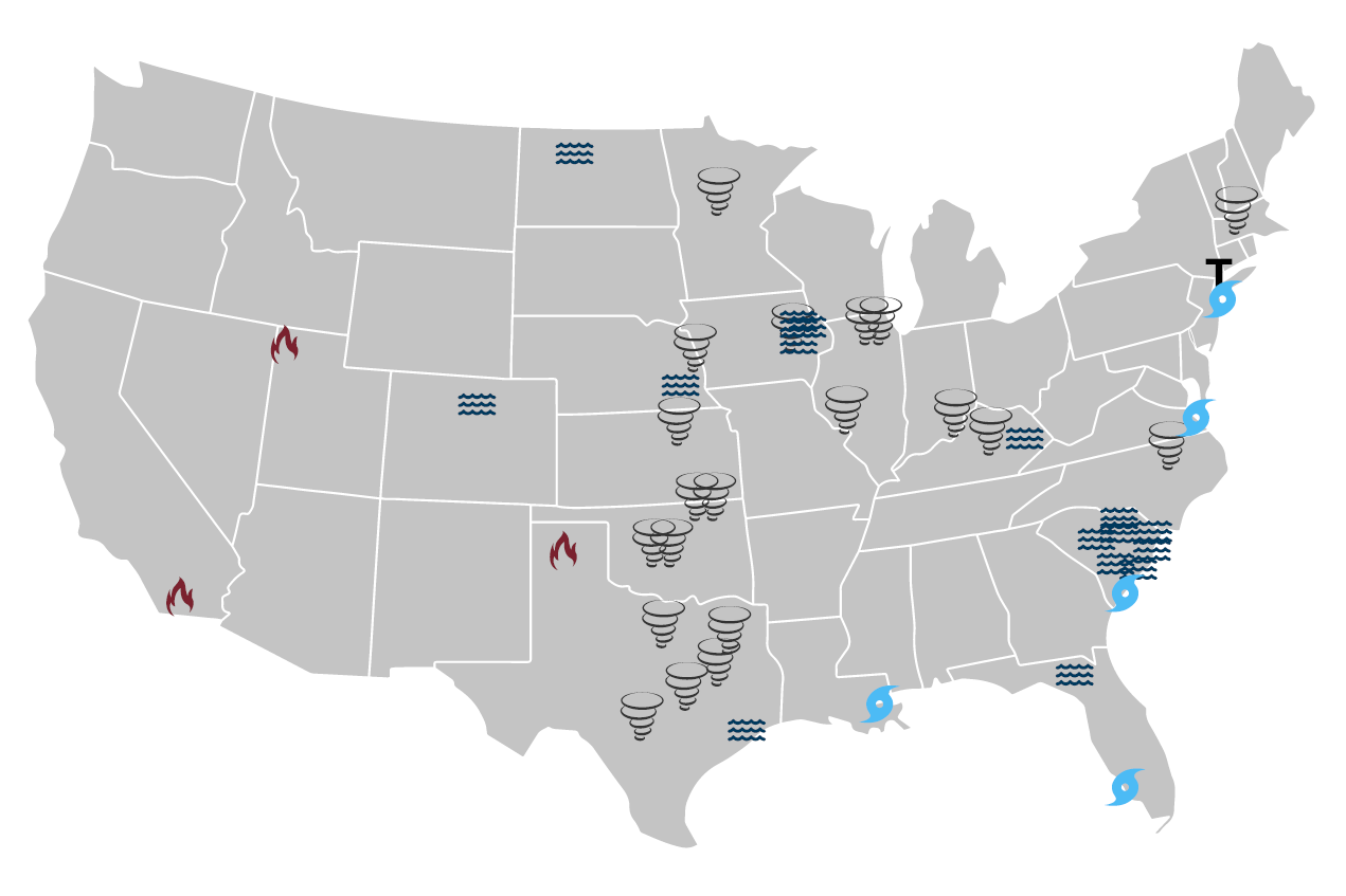 A map of locations receiving Pictometry post-event imagery - © EagleView