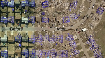 A before and after image of a community processed with EagleView OnSite