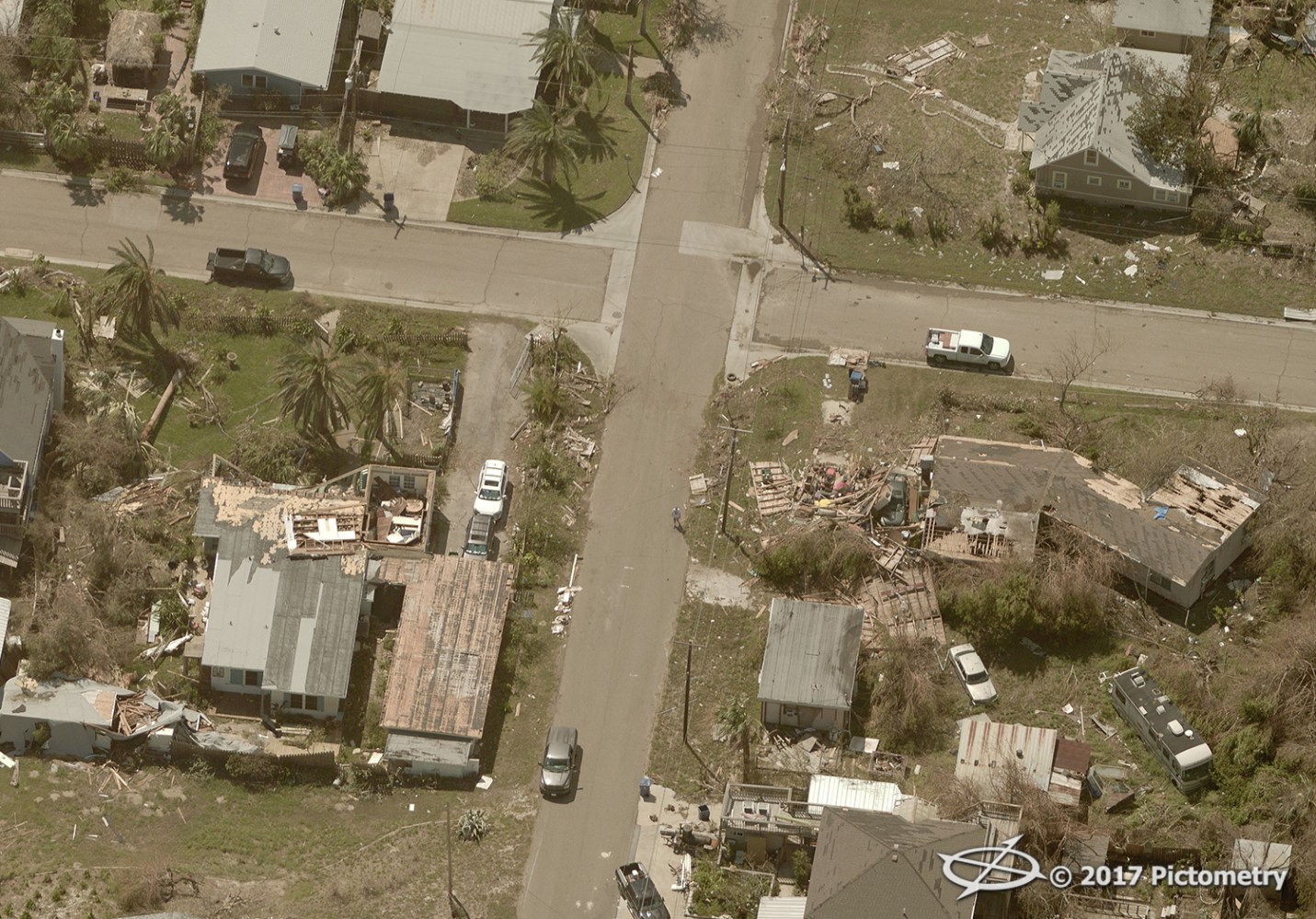 Imagery of a Texas neighborhood after Hurricane Harvey.