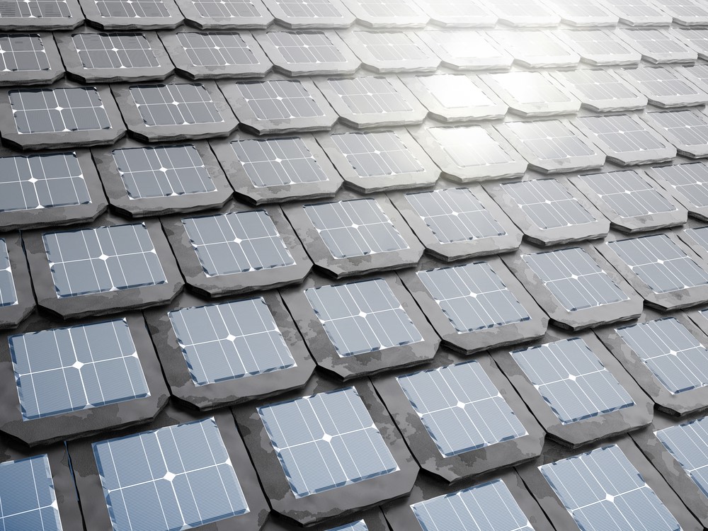 solar shingles solar roof 3D rendering