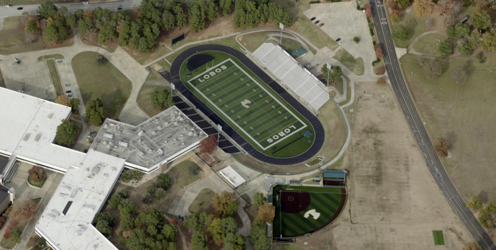 Aerial image of Lobo Stadium at Longview ISD in Longview, TX