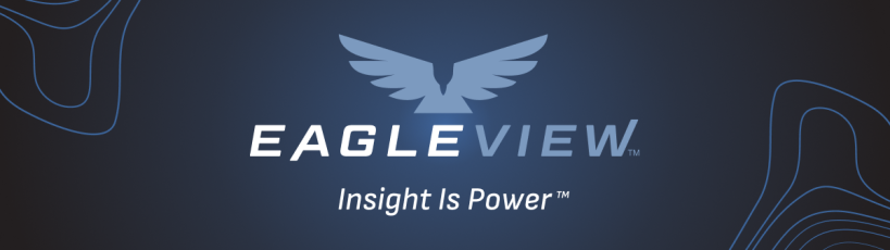 Eagleview logo featuring a stylized eagle with outstretched wings above the company name, accompanied by the tagline 'Insight Is Power' on a dark blue background.