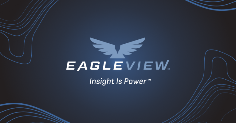 Eagleview logo featuring a stylized eagle with outstretched wings above the company name, accompanied by the tagline 'Insight Is Power' on a dark blue background.