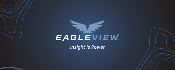 Eagleview logo featuring a stylized eagle with outstretched wings above the company name, accompanied by the tagline 'Insight Is Power' on a dark blue background.