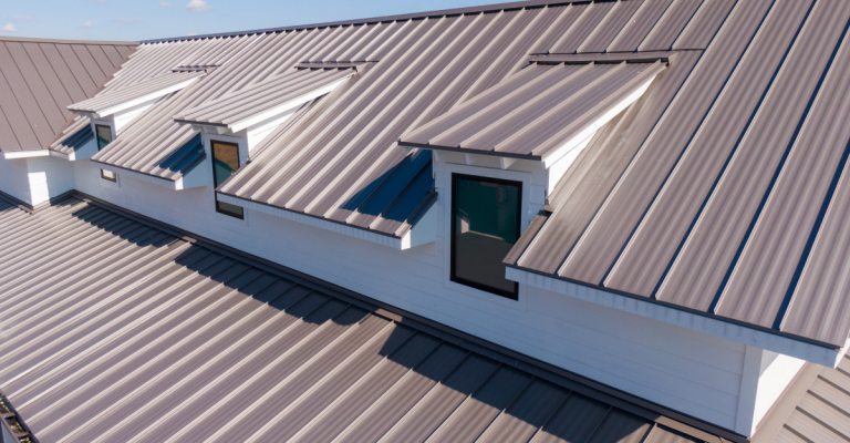 Aerial image of a residential roof in daylight