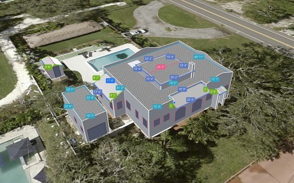 Eagleview One 3d Visualizer showing walls, windows and doors measurements