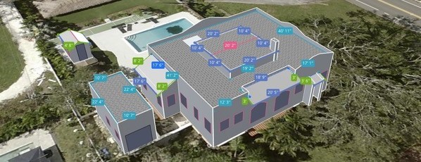 Eagleview One 3d Visualizer showing walls, windows and doors measurements