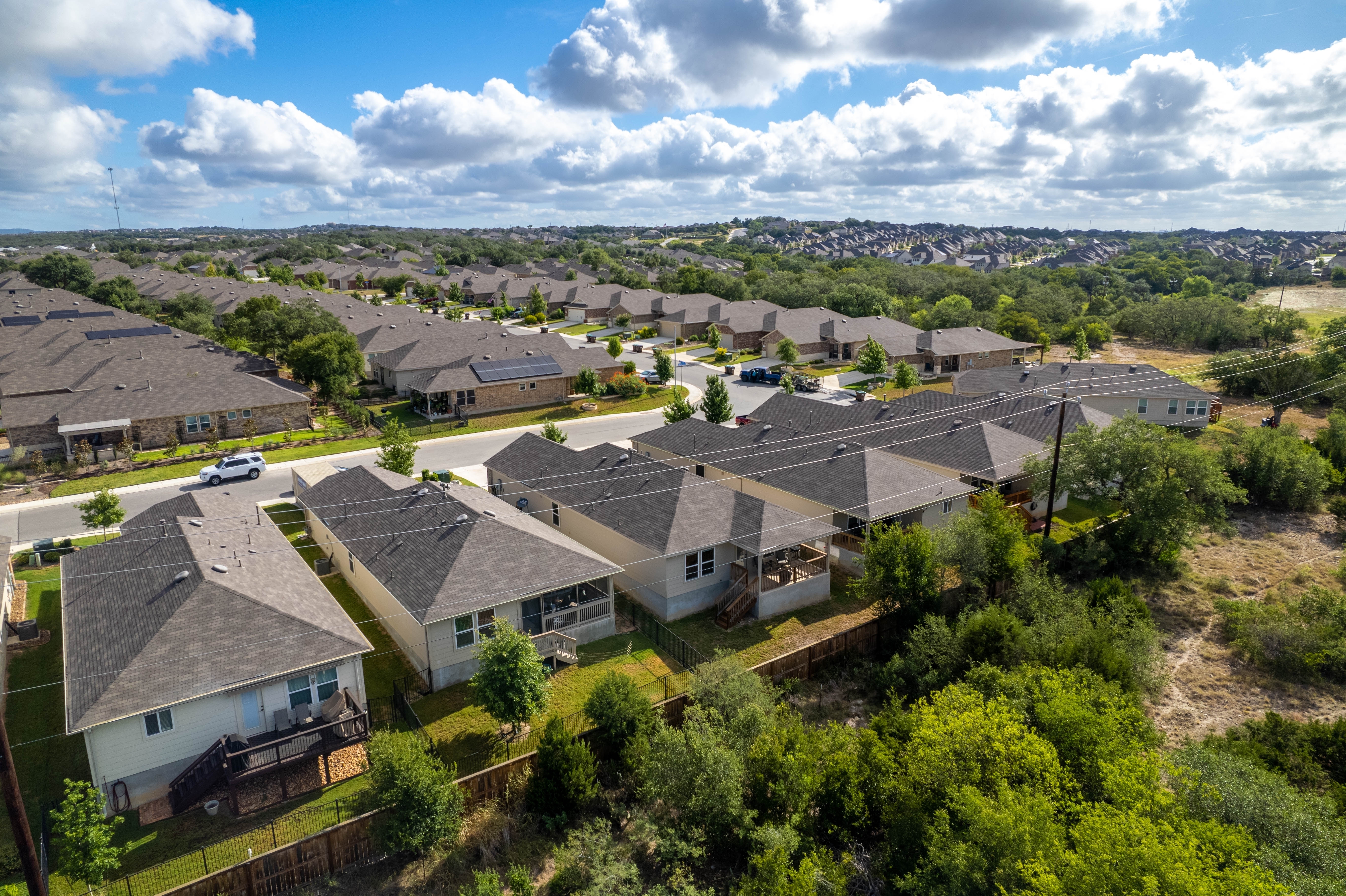 An aerial view of a neighborhood