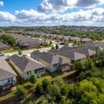 An aerial view of a neighborhood