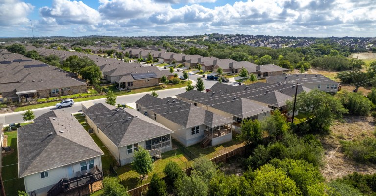 An aerial view of a neighborhood