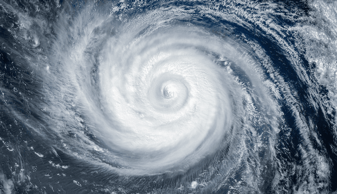 Hurricane spiral over a body of water
