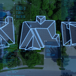Overhead of residential roof measurements with overlay of developer code.