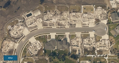 Eagleview DRP orthogonal imagery captured in March and August 2026 shows after conditions in a Spokane-area neighborhood impacted by wildfire.
Eagleview DRP orthogonal imagery captured in March and August 2026 shows after conditions in a Spokane-area neighborhood impacted by wildfire.