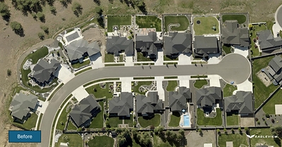 Eagleview DRP orthogonal imagery captured in March and August 2026 shows before conditions in a Spokane-area neighborhood impacted by wildfire.
Eagleview DRP orthogonal imagery captured in March and August 2026 shows before conditions in a Spokane-area neighborhood impacted by wildfire.